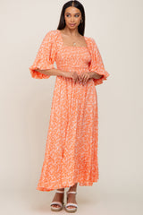 Coral Floral Smocked Tie Back Maternity Midi Dress