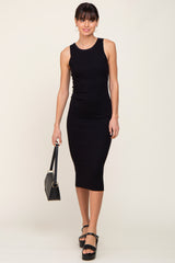 Black Ribbed Racerback Midi Dress