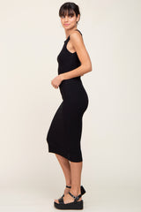 Black Ribbed Racerback Midi Dress