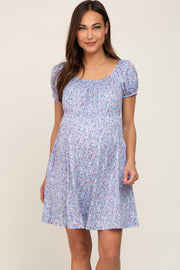 Blue Floral Short Sleeve Maternity Dress