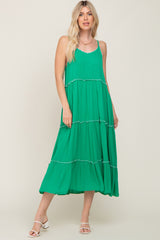 Green Scalloped Neck Tiered Maxi Dress