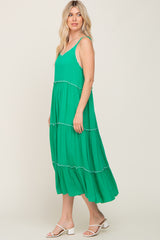 Green Scalloped Neck Tiered Maxi Dress