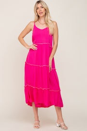 Fuchsia Scalloped Neck Tiered Maxi Dress