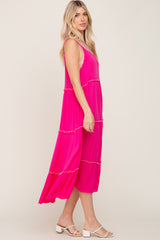 Fuchsia Scalloped Neck Tiered Maxi Dress