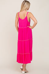 Fuchsia Scalloped Neck Tiered Maxi Dress