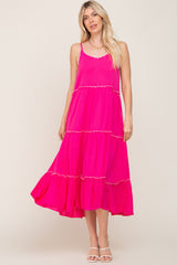 Fuchsia Scalloped Neck Tiered Maxi Dress