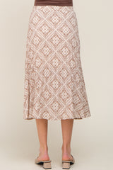 Beige Printed Pleated Maternity Midi Skirt