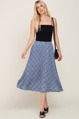 Blue Printed Pleated Maternity Midi Skirt