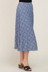 Blue Printed Pleated Midi Skirt