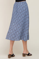 Blue Printed Pleated Midi Skirt