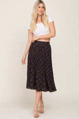 Black Printed Pleated Maternity Midi Skirt