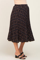 Black Printed Pleated Maternity Midi Skirt