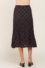 Black Printed Pleated Maternity Midi Skirt