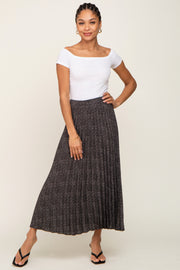 Black Animal Print Pleated Midi Skirt