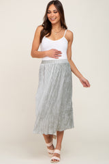 Silver Velvet Pleated Maternity Midi Skirt