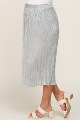 Silver Velvet Pleated Maternity Midi Skirt