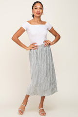 Silver Velvet Pleated Maternity Midi Skirt