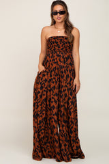 Rust Animal Print Strapless Maternity Jumpsuit