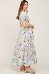 Ivory Leaf Print Smocked Maternity Maxi Dress