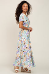 Ivory Leaf Print Smocked Maxi Dress