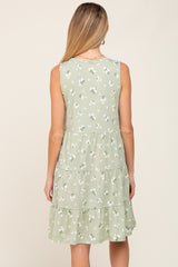 Sage Floral Sleeveless Tiered Maternity Dress