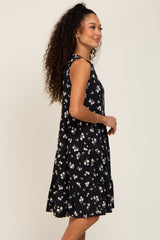 Black Floral Sleeveless Tiered Dress