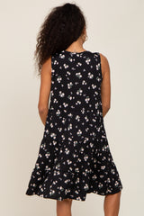 Black Floral Sleeveless Tiered Dress