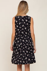 Black Floral Sleeveless Tiered Maternity Dress