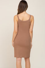 Mocha Sleeveless Ribbed Maternity Dress