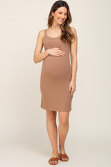 Mocha Sleeveless Ribbed Maternity Dress