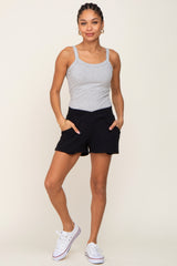 Black Overlap Waist Maternity Shorts