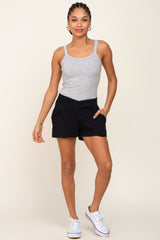 Black Overlap Waist Shorts