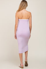 Lavender Pointelle Knit Strapless Maternity Midi Dress