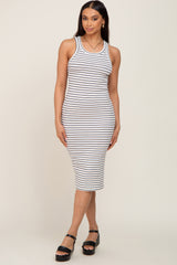 White Striped Sleeveless Maternity Dress