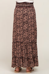 Black Animal Print Smocked Tiered Maternity Maxi Skirt