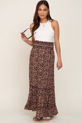 Black Animal Print Smocked Tiered Maternity Maxi Skirt