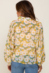 Yellow Floral Button Up Maternity Blouse