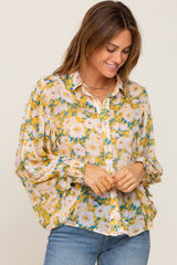 Yellow Floral Button Up Blouse