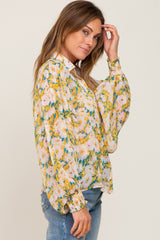 Yellow Floral Button Up Blouse