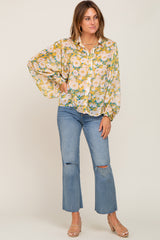 Yellow Floral Button Up Blouse