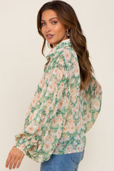 Green Floral Button Up Maternity Blouse