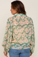 Green Floral Button Up Maternity Blouse