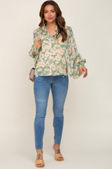 Green Floral Button Up Maternity Blouse