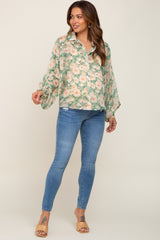 Green Floral Button Up Maternity Blouse