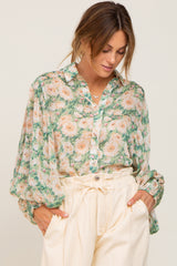 Green Floral Button Up Maternity Blouse