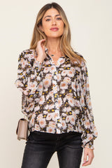 Black Floral Button Up Maternity Blouse