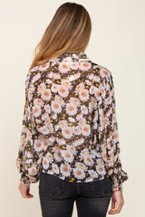 Black Floral Button Up Maternity Blouse