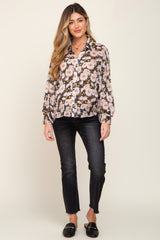 Black Floral Button Up Maternity Blouse