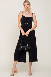 Black Sleeveless Ruched Drawstring Jumpsuit