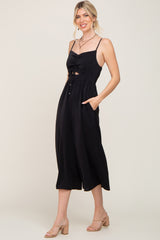 Black Sleeveless Ruched Drawstring Jumpsuit